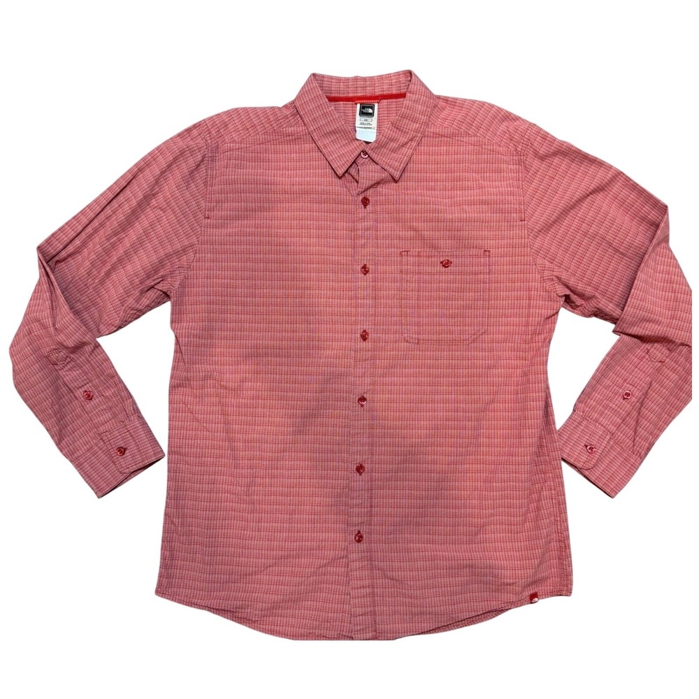 The North Face Mens Red Micro Check Button Down Long Sleeve Shirt Large DD966123